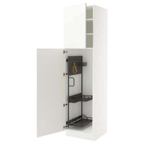 SEKTION kitchen cabinet in white with adjustable shelves and a black pull-out organiser. Modern, glossy finish.
