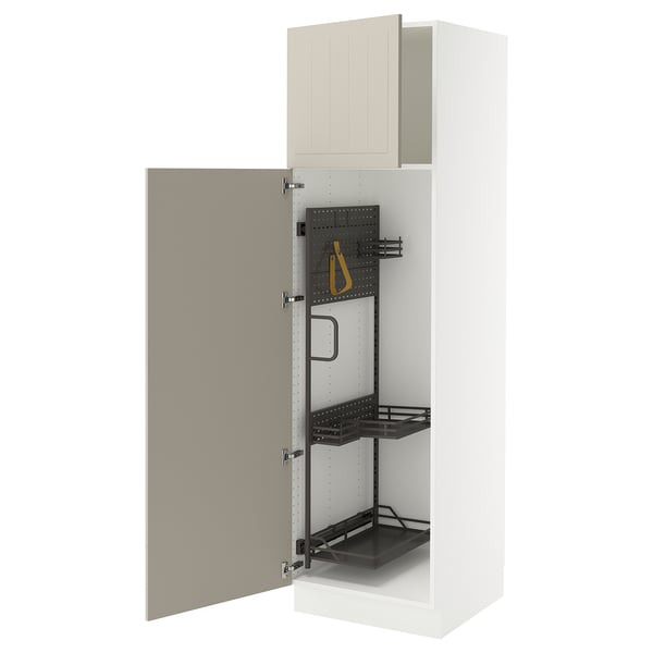SEKTION High cabinet/pull-out int fittings, white/Stensund beige, 24x24x80 "