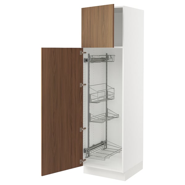 SEKTION High cabinet/pull-out int fittings, white/Tistorp brown walnut effect, 24x24x80 "