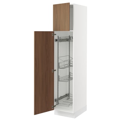 SEKTION High cabinet/pull-out int fittings, white/Tistorp brown walnut effect, 18x24x80 "
