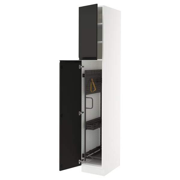 SEKTION High cabinet/pull-out int fittings, white/Upplöv matte anthracite, 15x24x90 "