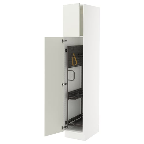SEKTION white cabinet, open door revealing shelf and hanging strap, modern design.