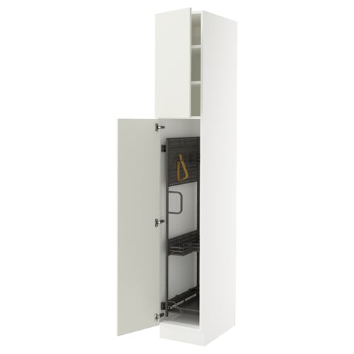 White SEKTION kitchen cabinet with adjustable shelves and soft-closing door.