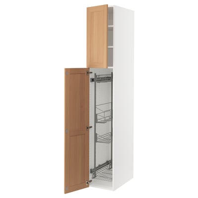SEKTION High cabinet/pull-out int fittings, white/Vedhamn oak, 15x24x90 "