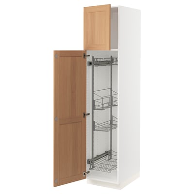 SEKTION High cabinet/pull-out int fittings, white/Vedhamn oak, 18x24x80 "
