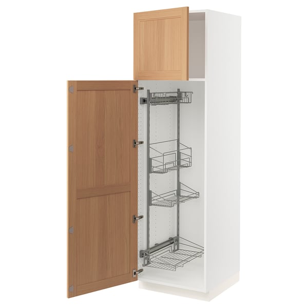 SEKTION High cabinet/pull-out int fittings, white/Vedhamn oak, 24x24x80 "