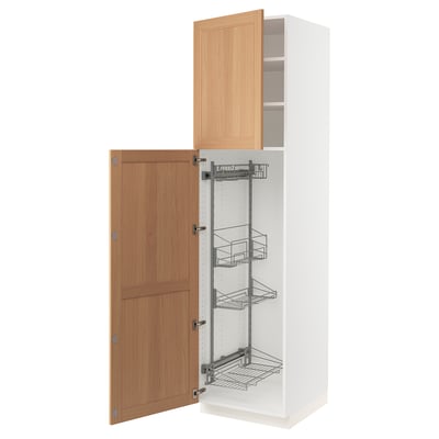SEKTION High cabinet/pull-out int fittings, white/Vedhamn oak, 24x24x90 "