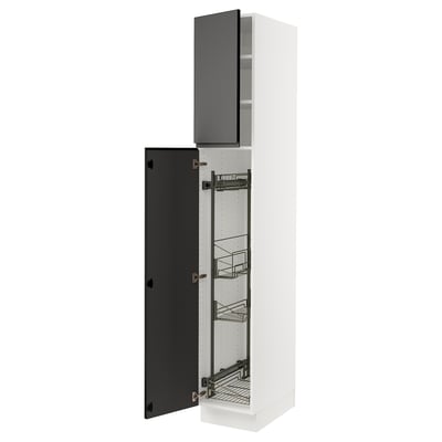 SEKTION High cabinet/pull-out int fittings, white/Voxtorp dark gray, 15x24x90 "