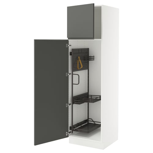 SEKTION white kitchen cabinet, grey doors, adjustable shelves, left-open.