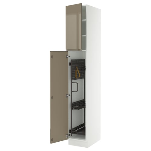 Ikea SEKTION high kitchen cabinet, brown, metal and glass, modern design.