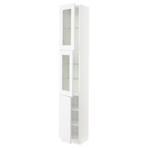 SEKTION white tall cabinet, glass doors & shelves, modern design.