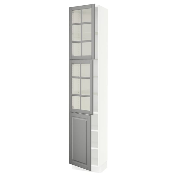 SEKTION High cabinet w 2 glass drs/1 door, white/Bodbyn gray, 18x15x90 "