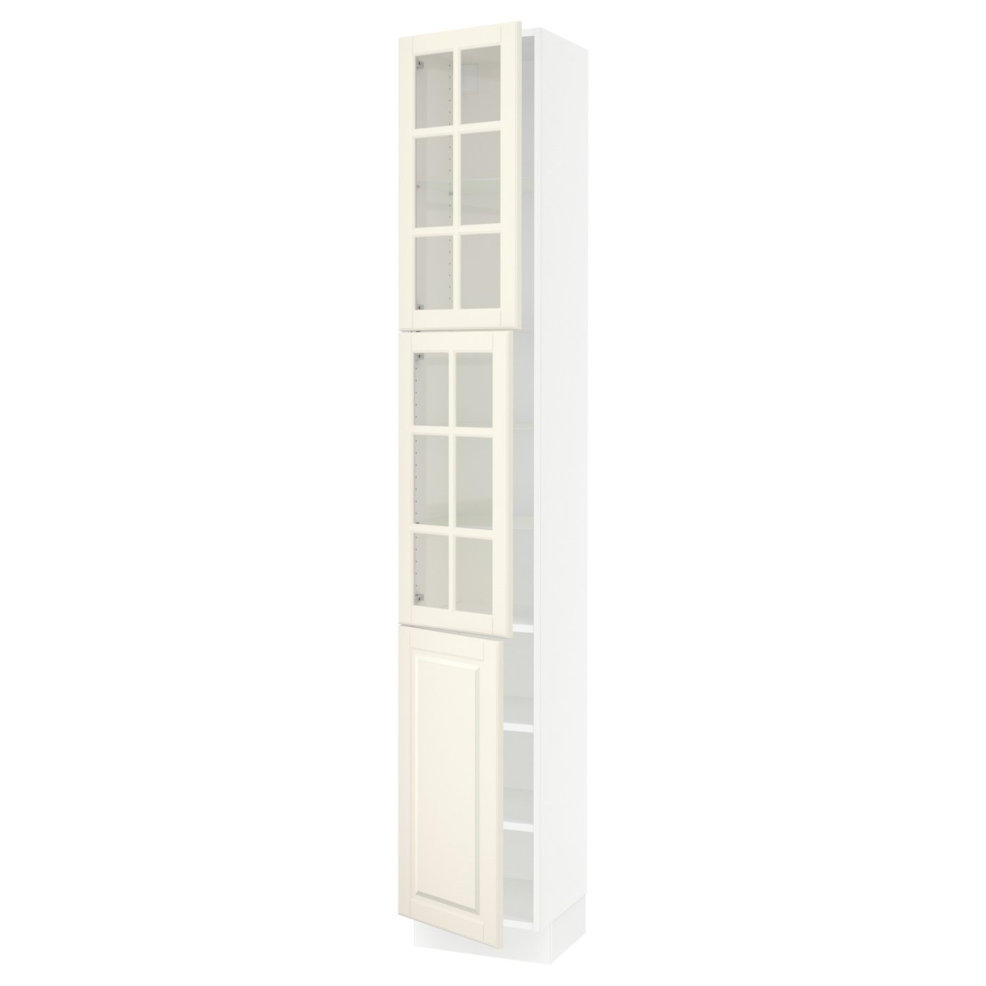SEKTION high cabinet w 2 glass drs/1 door, white/Bodbyn off-white