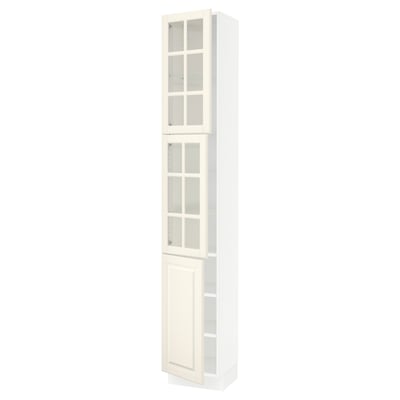 SEKTION High cabinet w 2 glass drs/1 door, white/Bodbyn off-white, 15x15x90 "
