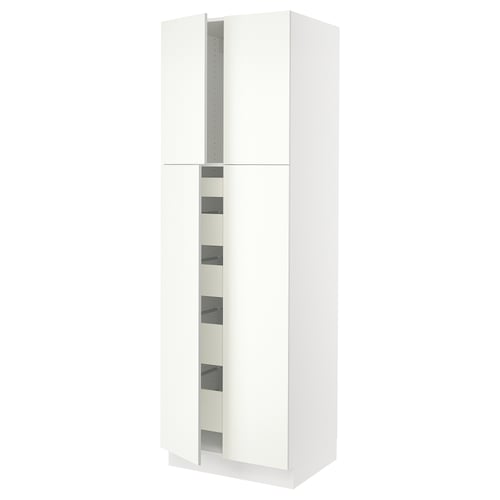 SEKTION white kitchen cabinet with vallstena fronts, tall and rectangular.