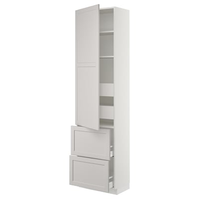SEKTION High cabinet w/door & 4 drawers, white Maximera/Lerhyttan light gray, 24x15x90 "