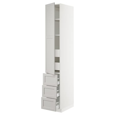 SEKTION High cabinet w/door & 5 drawers, white Maximera/Lerhyttan light gray, 15x24x90 "