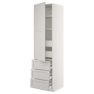 SEKTION High cabinet w/door & 5 drawers, white Maximera/Lerhyttan light gray, 24x24x90 "