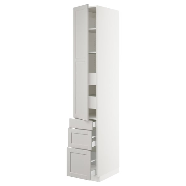 SEKTION High cabinet w/door & 5 drawers, white Maximera/Lerhyttan light gray, 15x24x90 "