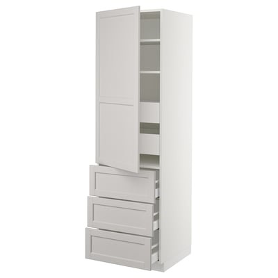 SEKTION High cabinet w/door & 5 drawers, white Maximera/Lerhyttan light gray, 24x24x80 "