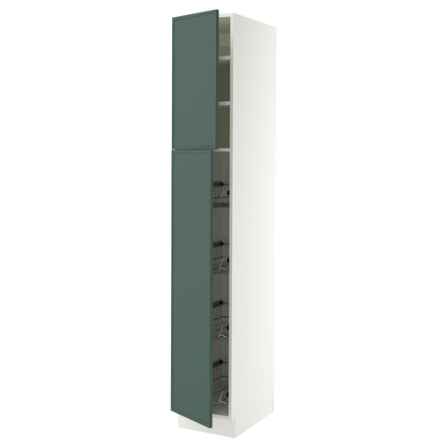 SEKTION High cabinet w door/wire baskets, white/Aspudden dark gray-green, 15x24x90 "