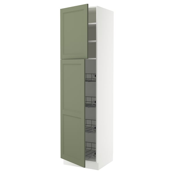 SEKTION High cabinet w door/wire baskets, white/Axstad gray-green, 24x24x90 "