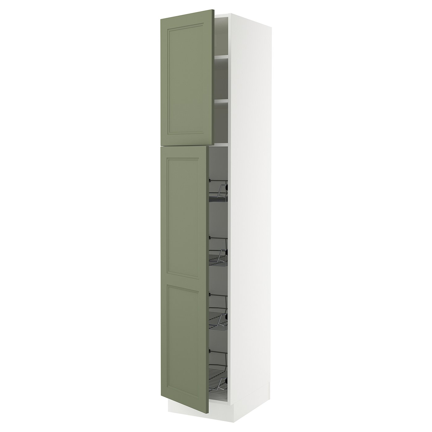 SEKTION high cabinet w door/wire baskets, white/Axstad gray-green