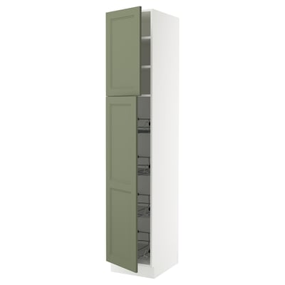 SEKTION High cabinet w door/wire baskets, white/Axstad gray-green, 18x24x90 "
