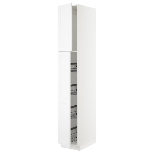 An ikea SEKTION kitchen cabinet in white with pull-out baskets.
