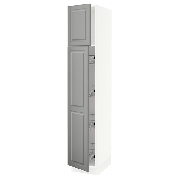 SEKTION High cabinet w door/wire baskets, white/Bodbyn gray, 15x24x80 "