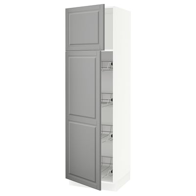 SEKTION High cabinet w door/wire baskets, white/Bodbyn gray, 24x24x80 "