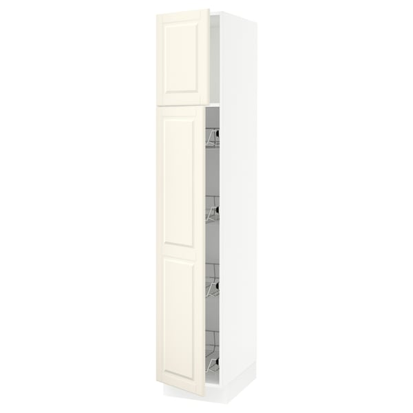 SEKTION High cabinet w door/wire baskets, white/Bodbyn off-white, 15x24x80 "
