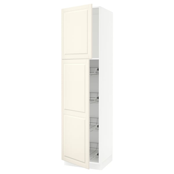 SEKTION High cabinet w door/wire baskets, white/Bodbyn off-white, 24x24x90 "
