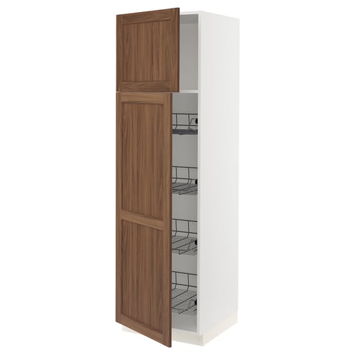 Ikea SEKTION kitchen cabinet, white & walnut, open design with shelves.