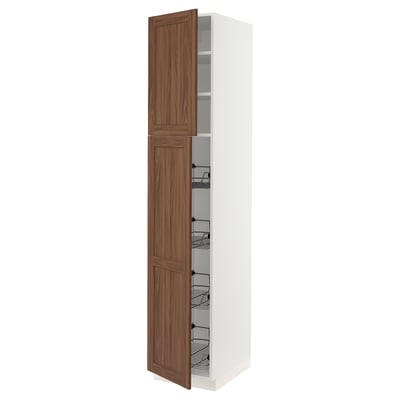SEKTION High cabinet w door/wire baskets, white Enköping/brown walnut effect, 18x24x90 "