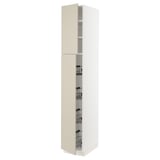 SEKTION High cabinet w door/wire baskets, white/Havstorp beige, 15x24x90 "