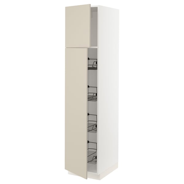 SEKTION High cabinet w door/wire baskets, white/Havstorp beige, 18x24x80 "