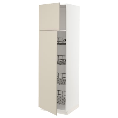 SEKTION High cabinet w door/wire baskets, white/Havstorp beige, 24x24x80 "
