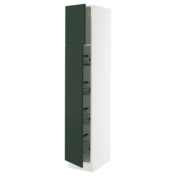 SEKTION High cabinet w door/wire baskets, white/Havstorp deep green, 15x24x80 "