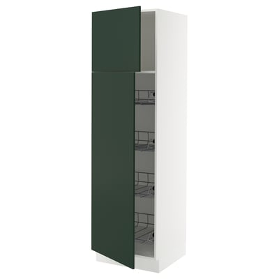SEKTION High cabinet w door/wire baskets, white/Havstorp deep green, 24x24x80 "