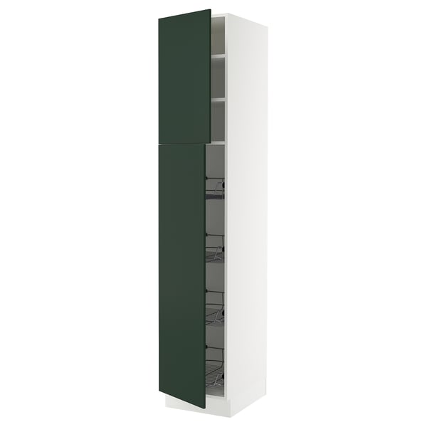 SEKTION High cabinet w door/wire baskets, white/Havstorp deep green, 18x24x90 "