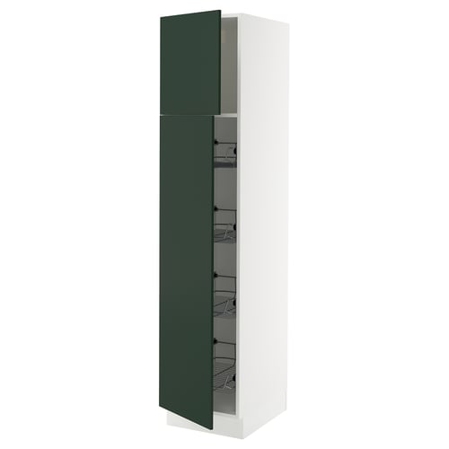 Experience SEKTIONs deep green kitchen cabinet with smooth wire baskets and silent close hinge.