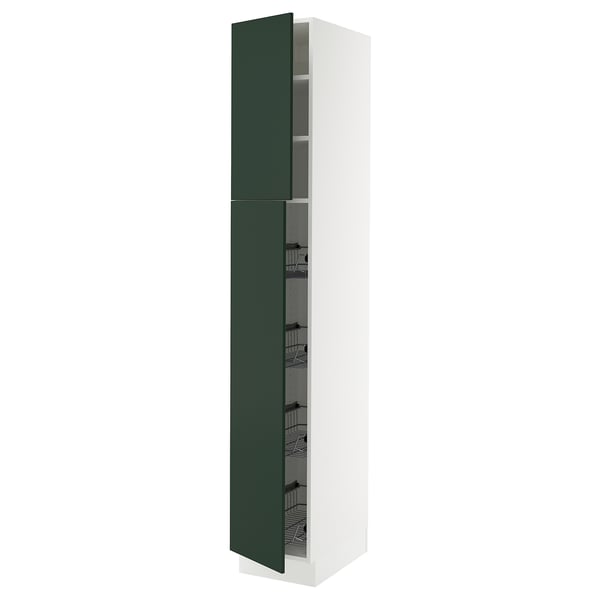 SEKTION High cabinet w door/wire baskets, white/Havstorp deep green, 15x24x90 "