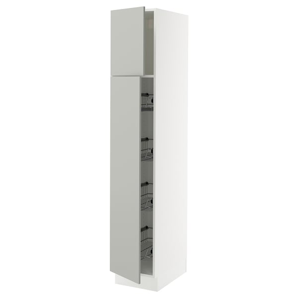 SEKTION High cabinet w door/wire baskets, white/Havstorp light gray, 15x24x80 "
