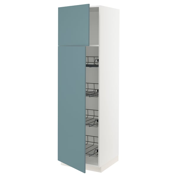 SEKTION high w door/wire baskets, white/Havstorp turquoise
