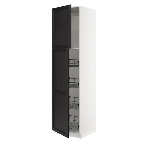 SEKTION white cabinet with black doors, ash wood, multiple shelves.