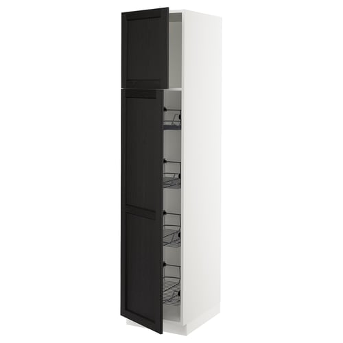 SEKTION High cabinet w door/wire baskets, white/Lerhyttan black stained, 18x24x80 "