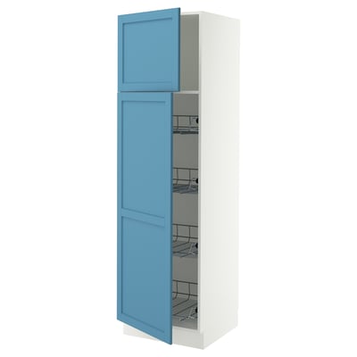 SEKTION High cabinet w door/wire baskets, white/Lerhyttan blue, 24x24x80 "