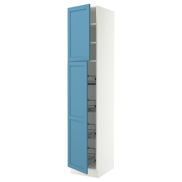 SEKTION High cabinet w door/wire baskets, white/Lerhyttan blue, 18x24x90 "