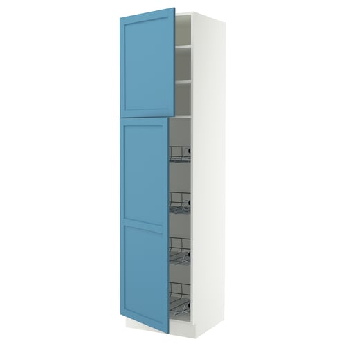 SEKTION High cabinet w door/wire baskets, white/Lerhyttan blue, 24x24x90 "